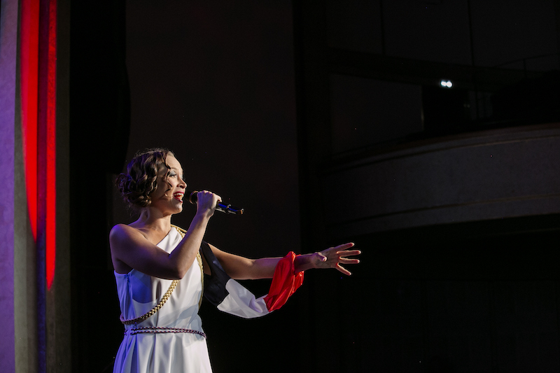 Candice Parise, performing the song F.R.A.N.C.E